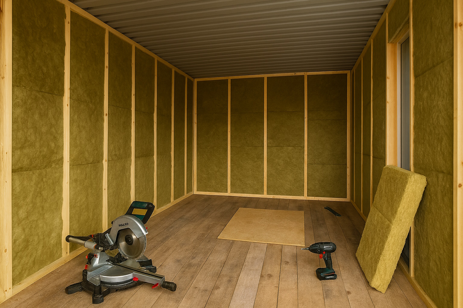 Dämmungsdetail im Container: Schichten und Wandaufbau