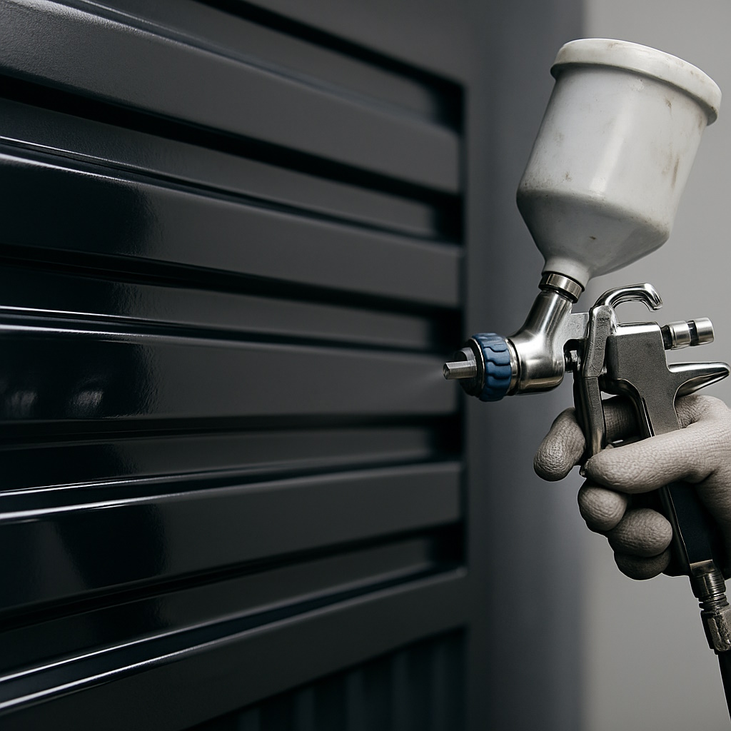 Frisch aufgetragener 2K-Lack auf Stahlkonstruktion