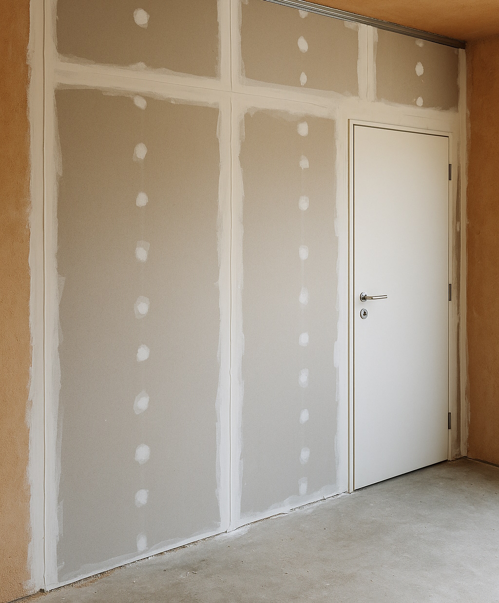 Fertig verspachtelte Trockenbauwand