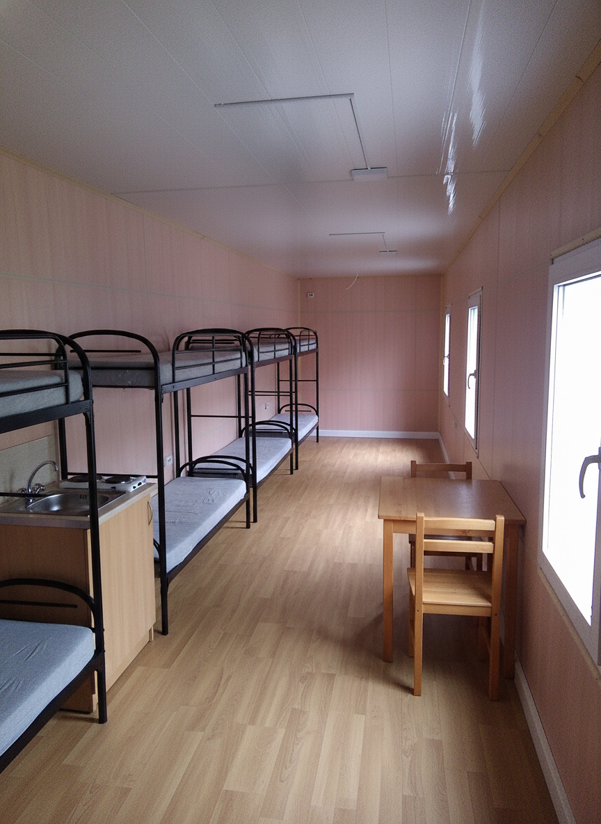 Detailansicht von Fassade und Eingangsbereich des Büro- und Aufenthaltscontainers