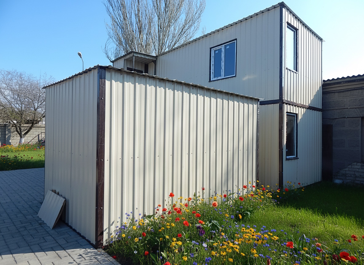 Ansicht des separaten Technikmoduls und Eingangsbereichs