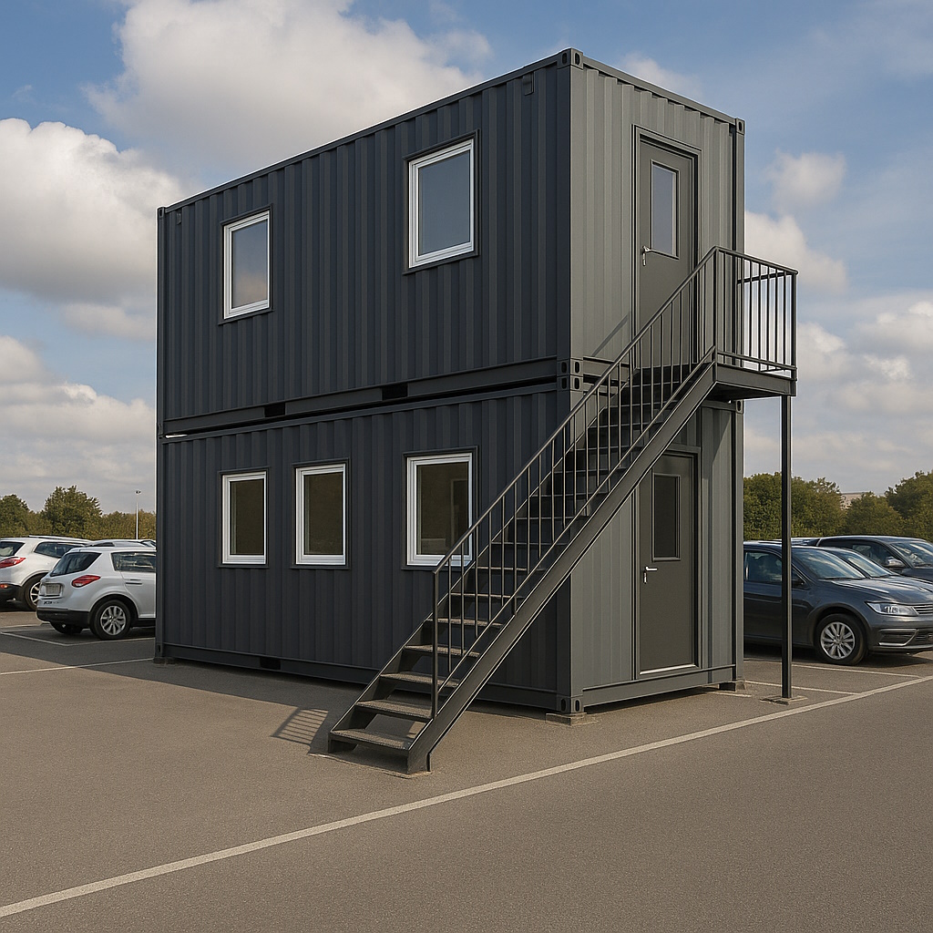 Detail von Tür, Fassade und Vordach am umgebauten Seecontainer